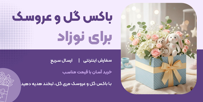 باکس گل و عروسک برای نوزاد