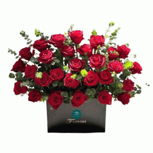 باکس کلاسیک پر از رز و برگ اکالیپتوس؛ هدیه‌ای شیک و پرمعنا برای روز پدر، روز ولنتاین و سالگرد ازدواج. ارسال فوری در تهران و کرج همراه کارت دلخواه شما.